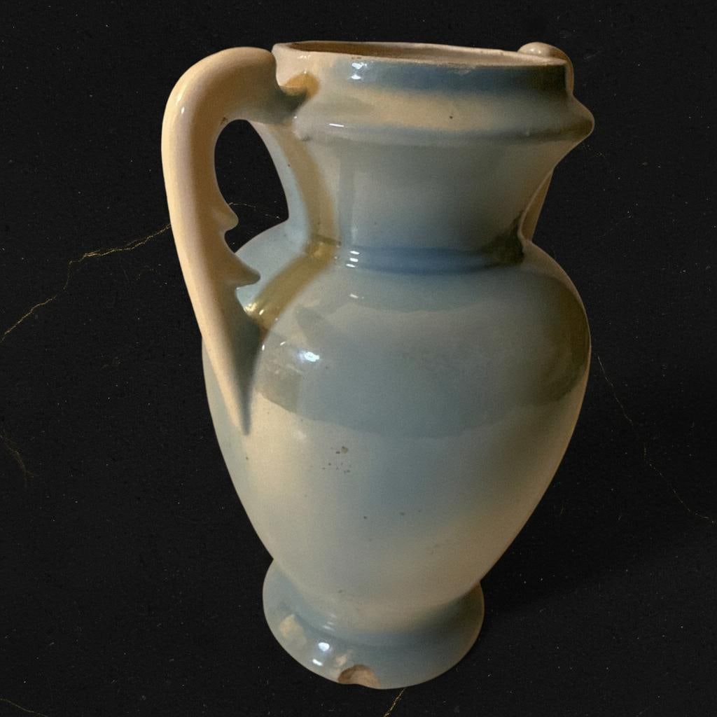 Vintage Blue Floral Vase with Double Handles - 4