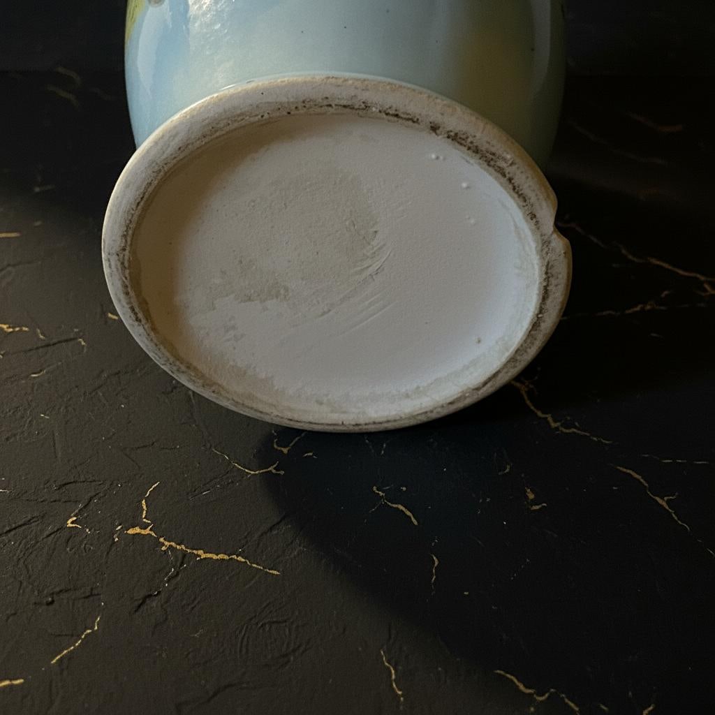 Vintage Blue Floral Vase with Double Handles - 5