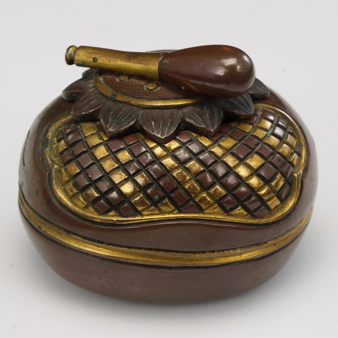 Japanese Meiji Inkwell Metal Lotus Design - 2