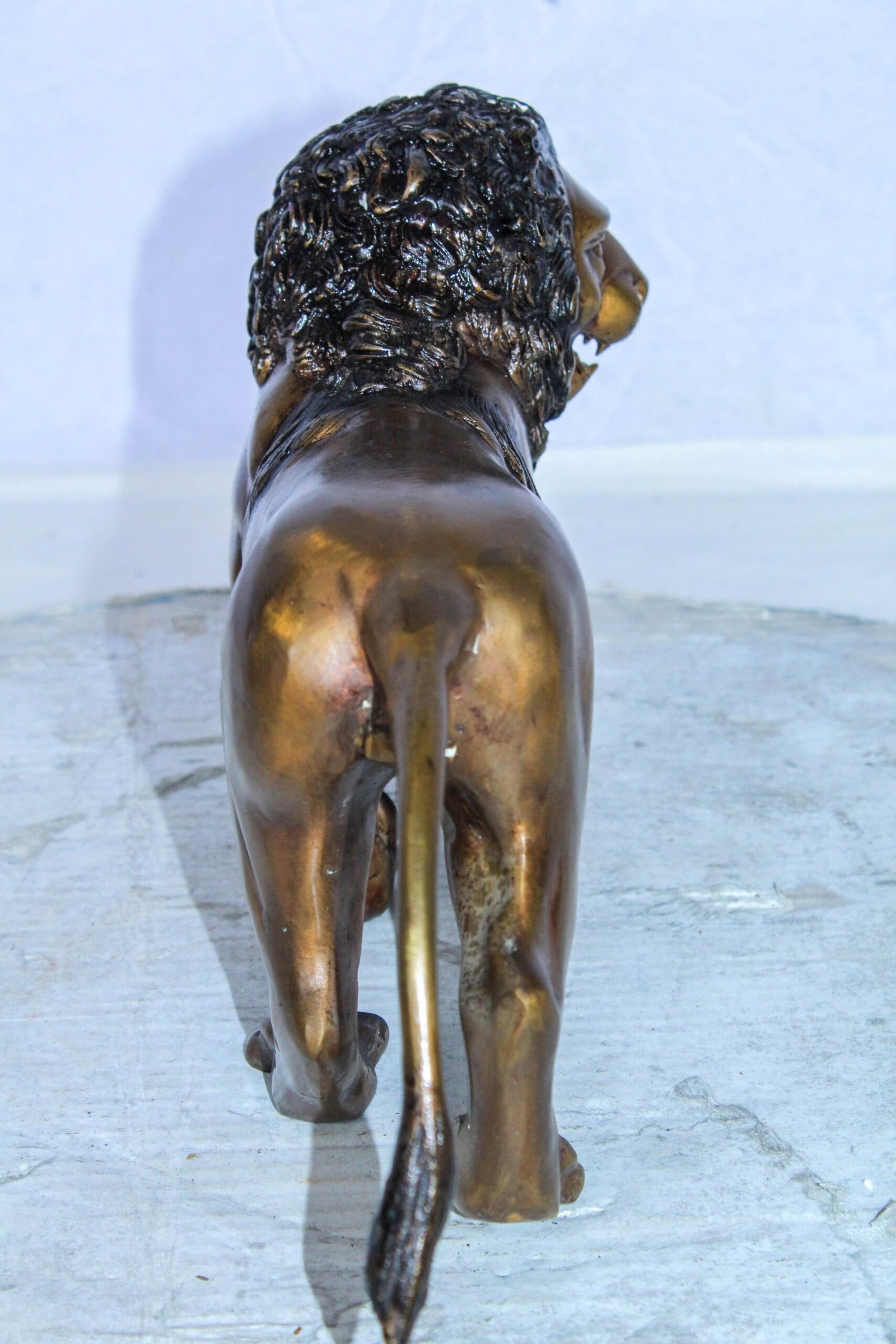 Small Bronze Lion Sculpture Walking Pose Animal Art 15" x 5" x 8"H - 10