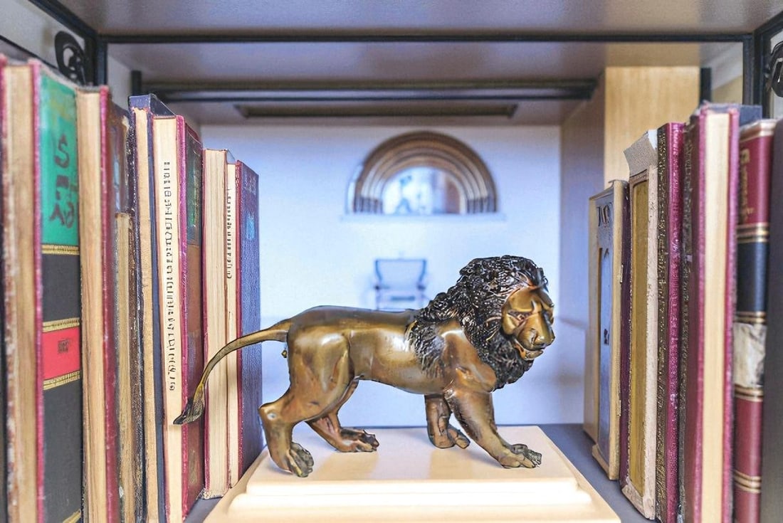 Small Bronze Lion Sculpture Walking Pose Animal Art 15" x 5" x 8"H - 4