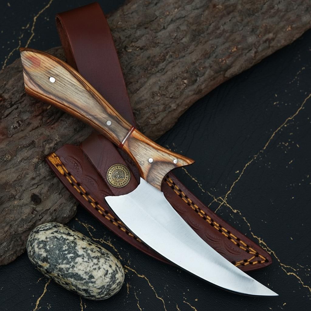 Handmade Full Tang Hunting Knife with Gut Hook 9.5" Double Edged Fixed Blade Rosewood Handle: Title:Handmade Full Tang Hunting Knife with Gut Hook 9.5" Double Edged Fixed Blade Rosewood HandleDescription:Discover this custom handmade hunting knife, crafted in the United States. The full tang