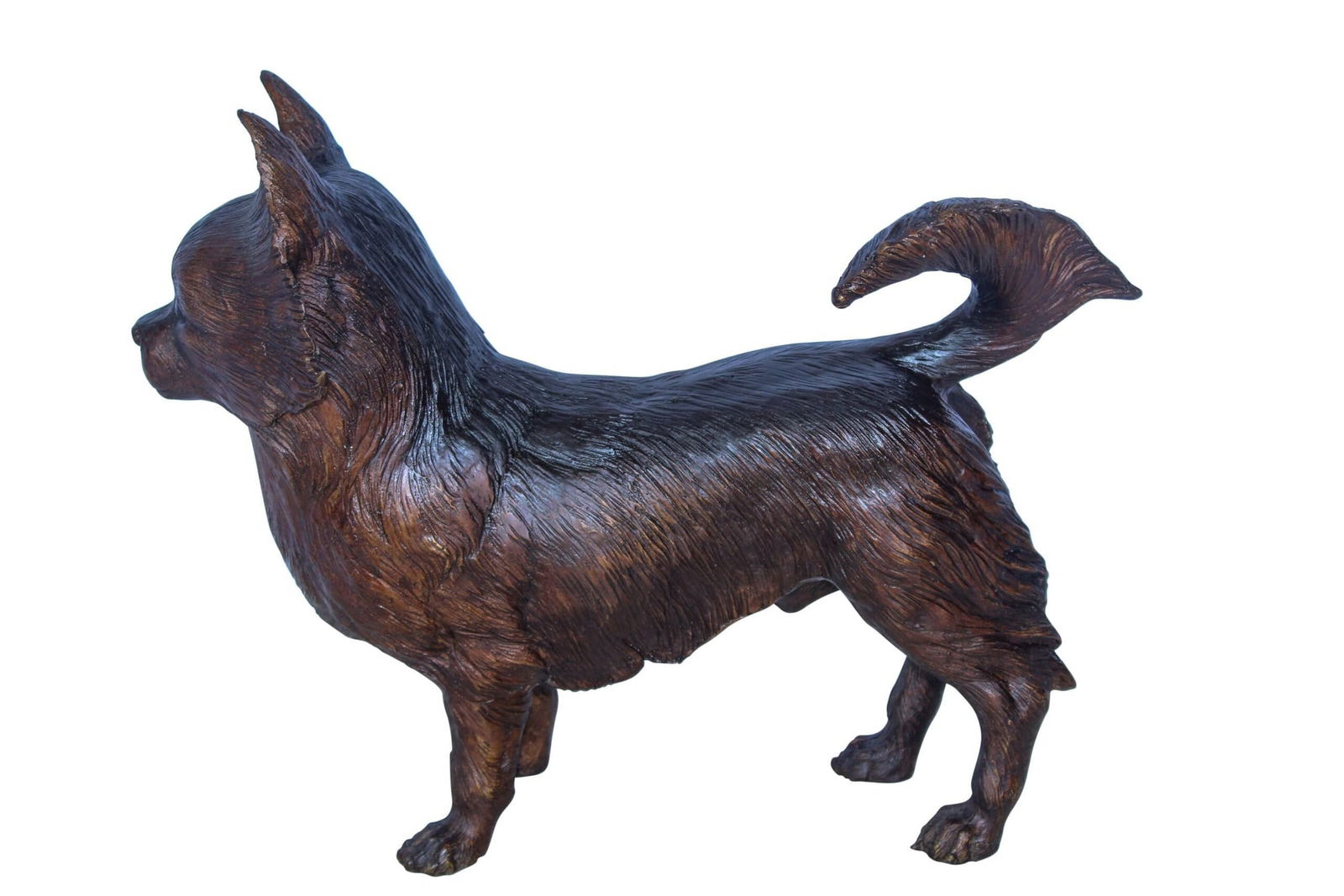 Pomeranian Dog Bronze Statue in a Graceful Standing Pose 18" x 6" x 14"H: Title:Pomeranian Dog Bronze Statue in a Graceful Standing Pose 18" x 6" x 14"HDescription:Pomeranian dog bronze statue in a graceful standing pose, handcrafted and casted using traditional lost wax