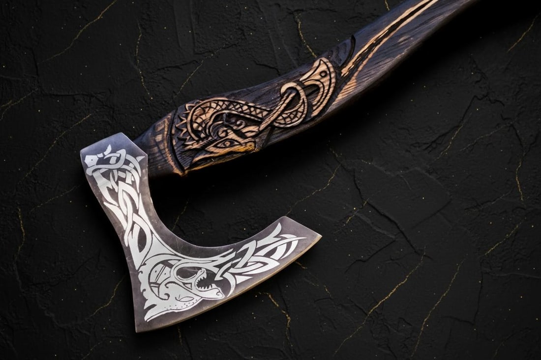 Handmade Carbon Steel Viking Axe Bearded Throwing Hatchet with Leather Sheath - 3