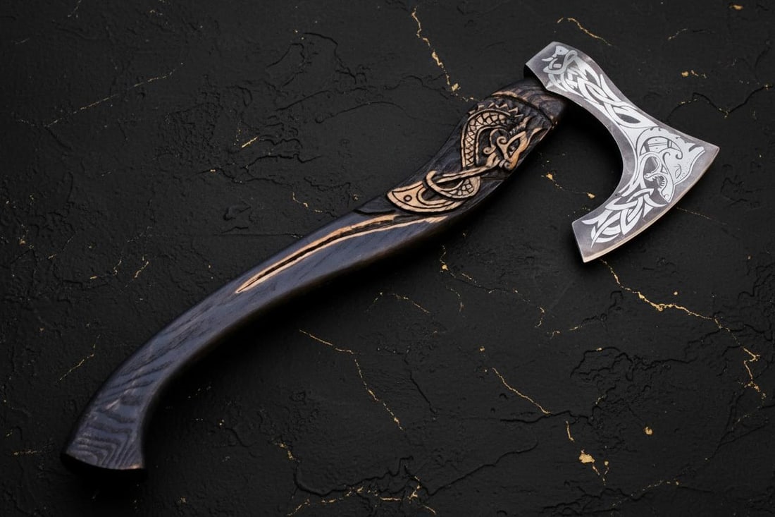 Handmade Carbon Steel Viking Axe Bearded Throwing Hatchet with Leather Sheath - 4