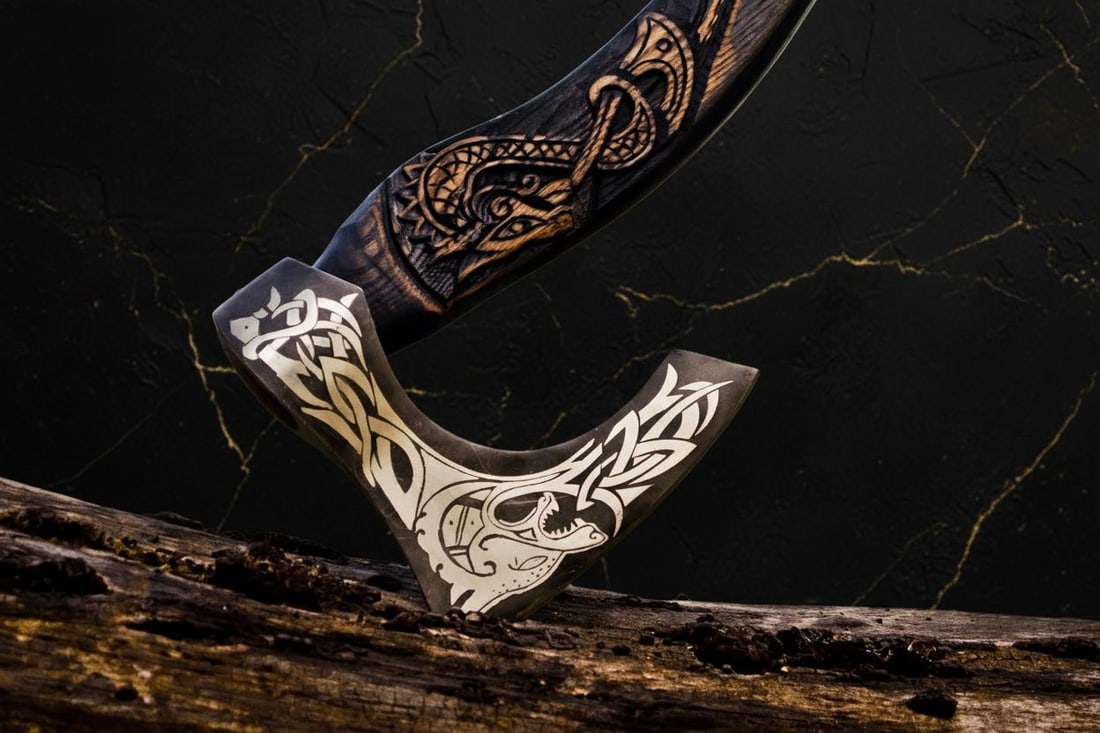 Handmade Carbon Steel Viking Axe Bearded Throwing Hatchet with Leather Sheath - 9