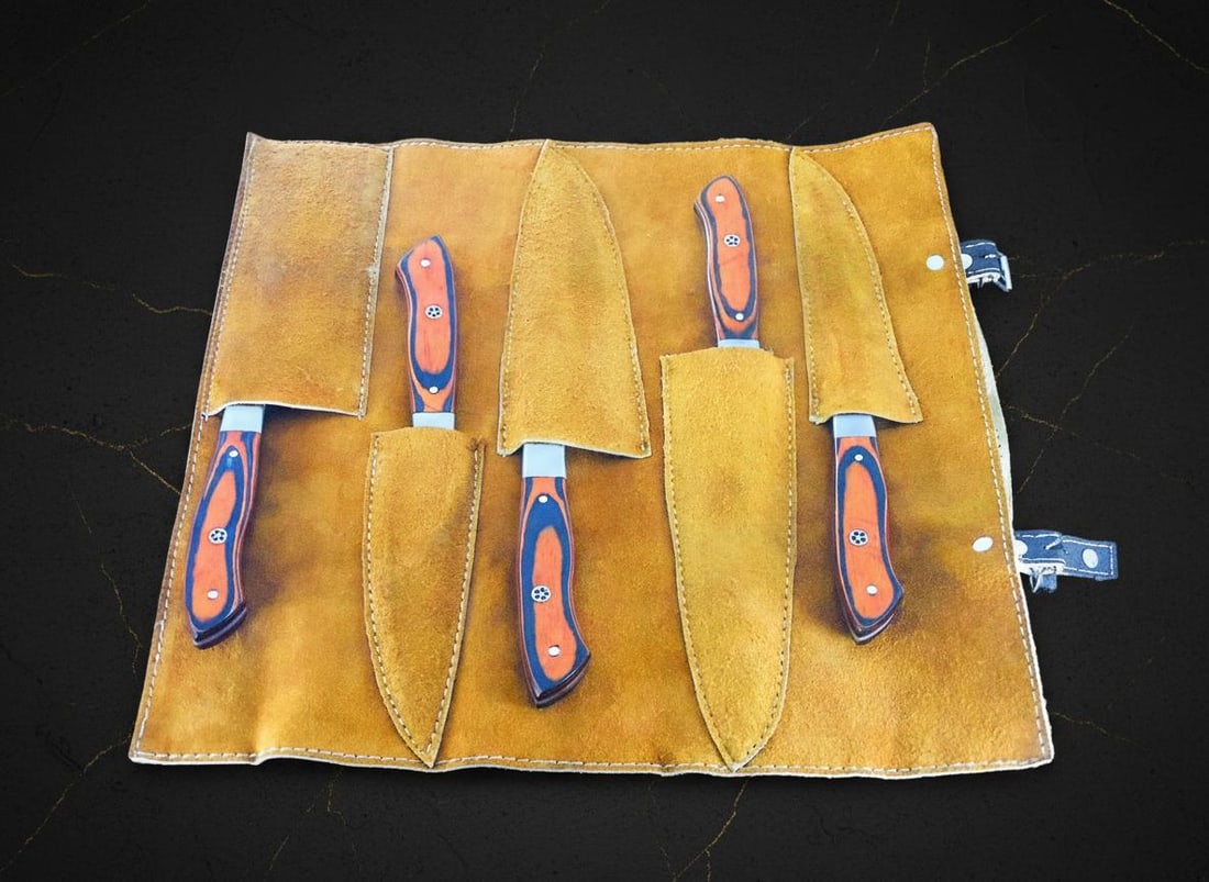 Artisan 5-Piece Damascus Steel Knife Set Hand Forged with Pakkawood Handles & Sheath - 7