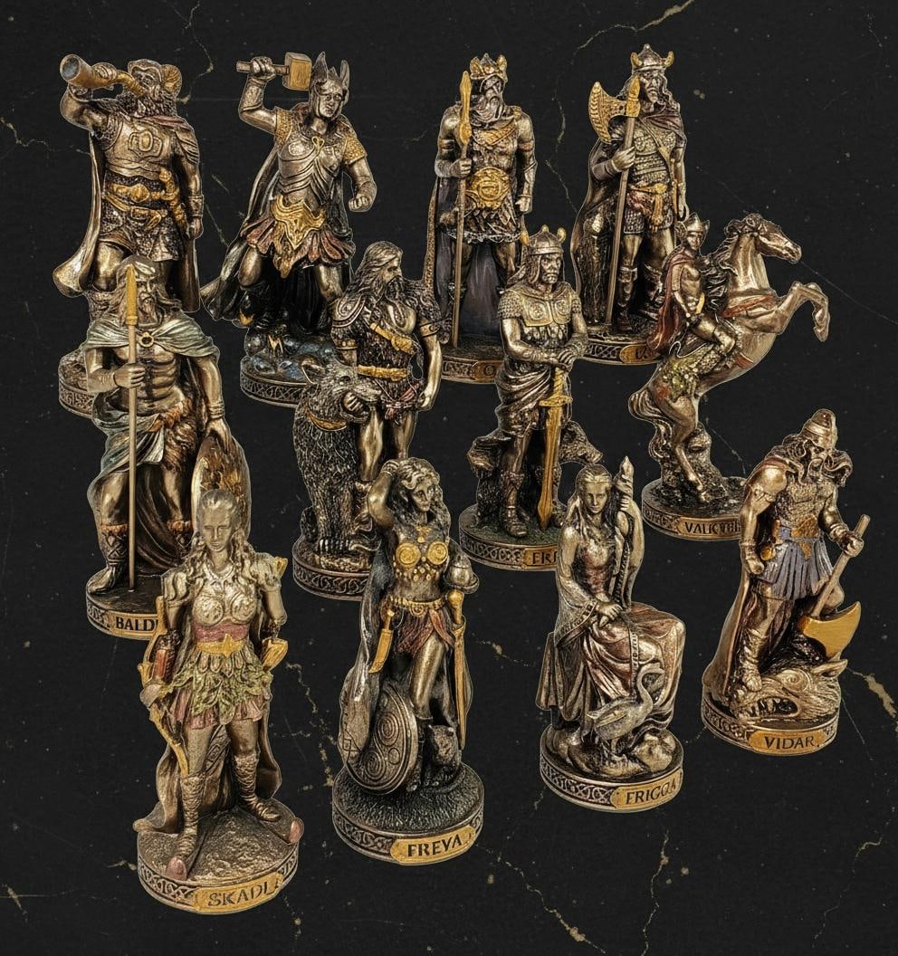 Veronese Design 12 Pc Norse Gods Figurine Set Viking Mythology Bronze Statues: Title:Veronese Design 12 Pc Norse Gods Figurine Set Viking Mythology Bronze StatuesDescription:This brand new set by Veronese Design features 12 Viking figurines depicting the powerful Norse Gods of