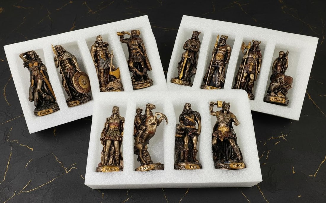 Veronese Design 12 Pc Norse Gods Figurine Set Viking Mythology Bronze Statues - 2