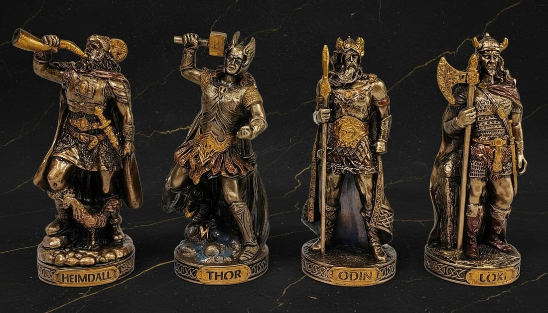 Veronese Design 12 Pc Norse Gods Figurine Set Viking Mythology Bronze Statues - 5
