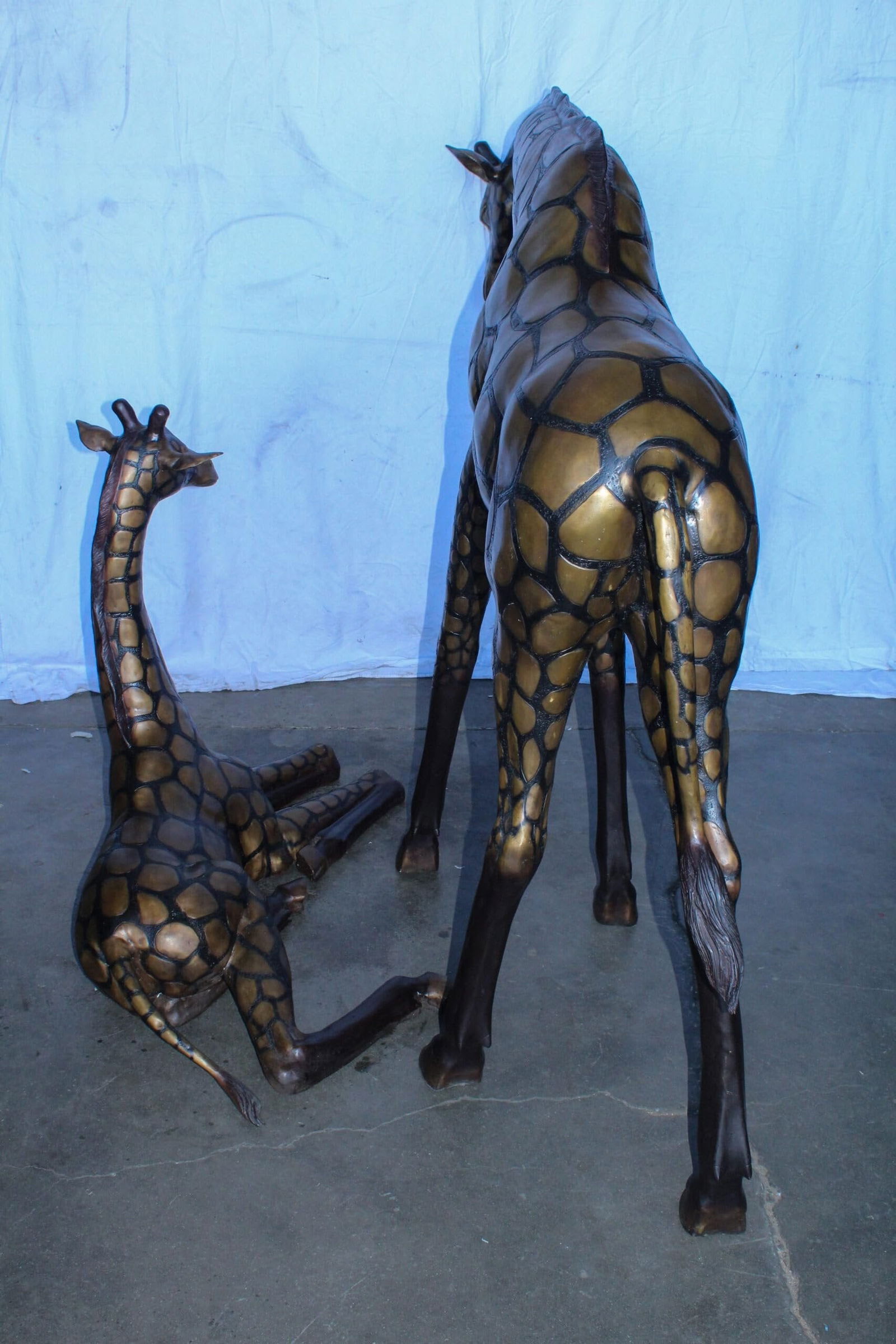 Life Size Bronze Giraffes Statues, One Laying, One Standing 77" x 21" x 58"H - 9