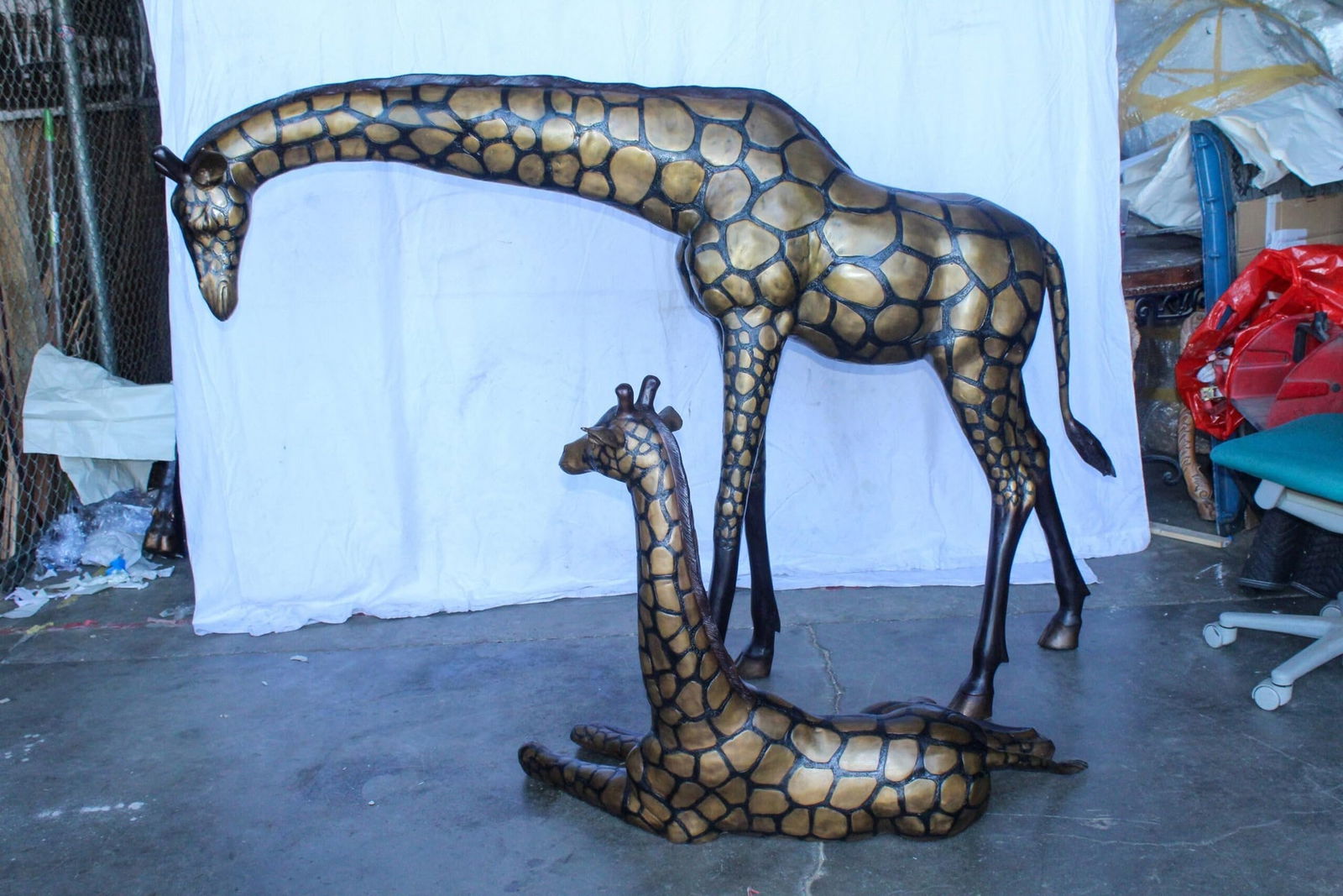 Life Size Bronze Giraffes Statues, One Laying, One Standing 77" x 21" x 58"H - 11