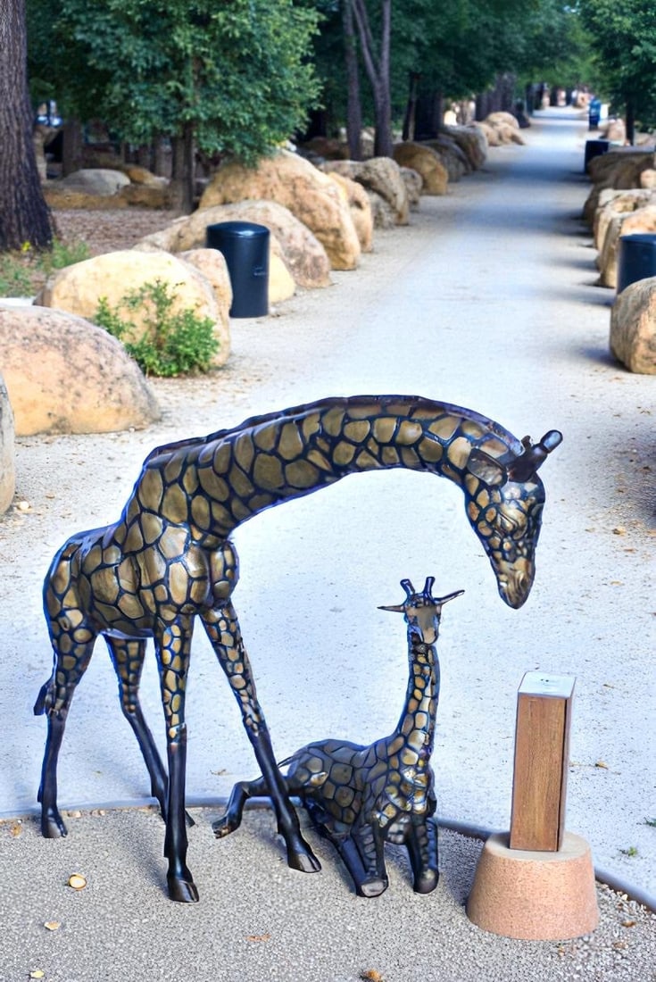 Life Size Bronze Giraffes Statues, One Laying, One Standing 77" x 21" x 58"H - 2