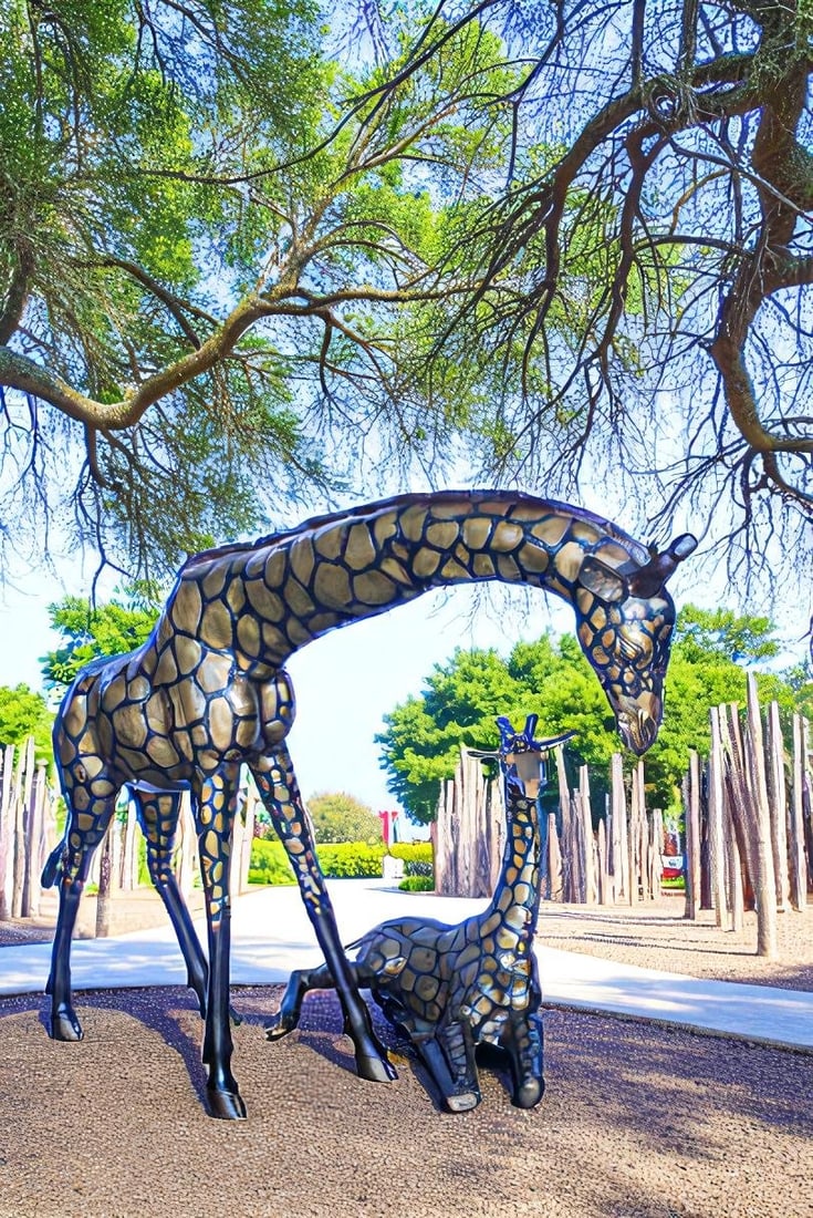 Life Size Bronze Giraffes Statues, One Laying, One Standing 77" x 21" x 58"H - 5