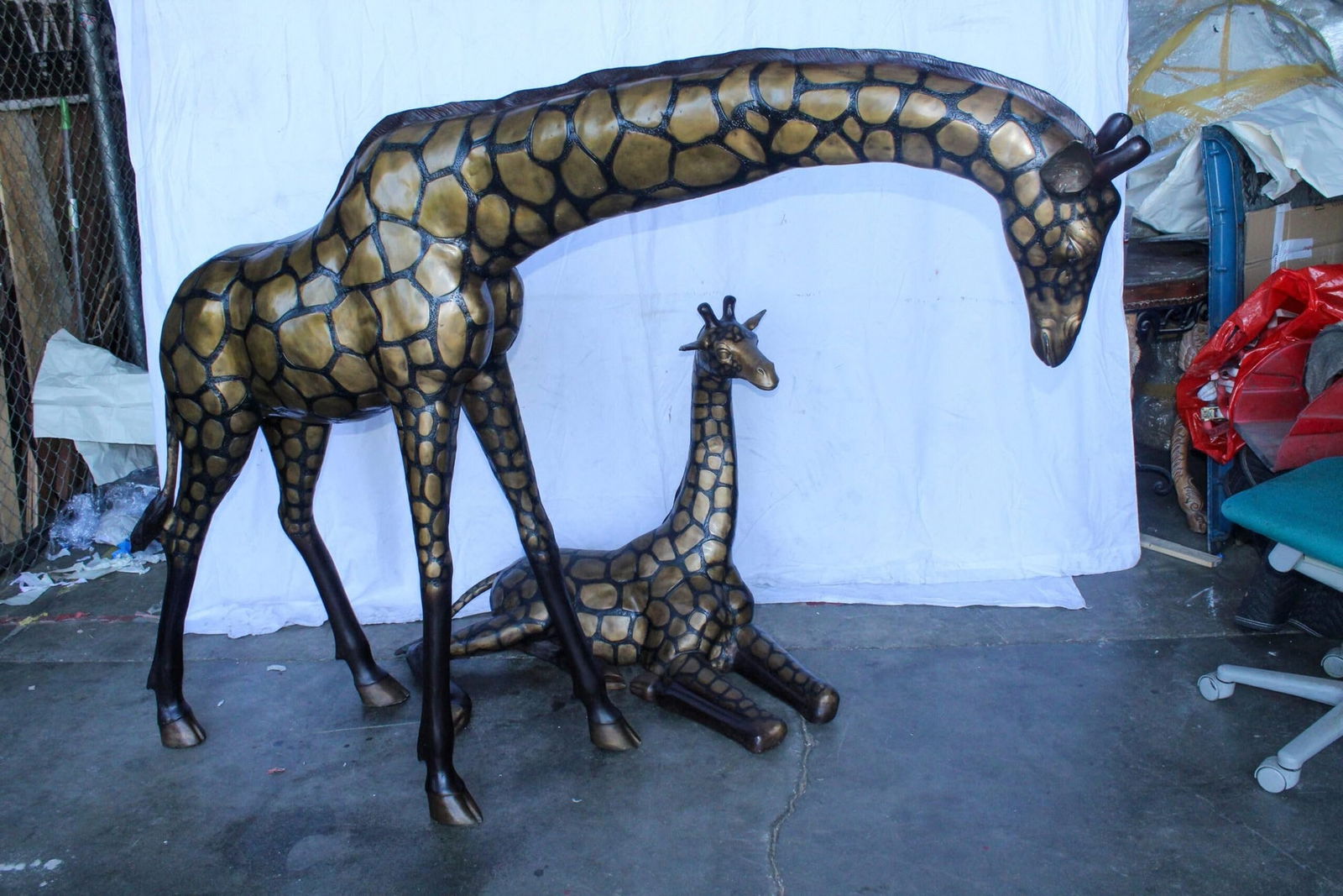 Life Size Bronze Giraffes Statues, One Laying, One Standing 77" x 21" x 58"H - 6