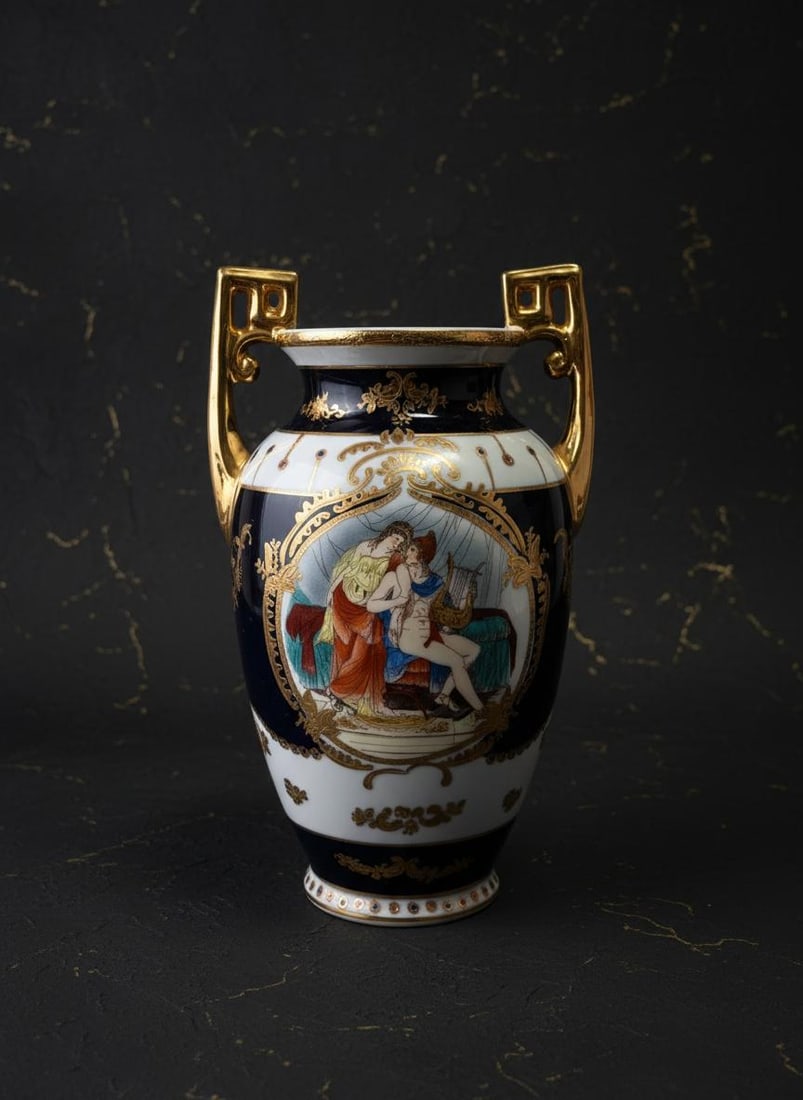 Cobalt & Gold Encrusted Vintage Vase Urn 12" Tall LF PRC Limoges Style Porcelain (1 of 8)