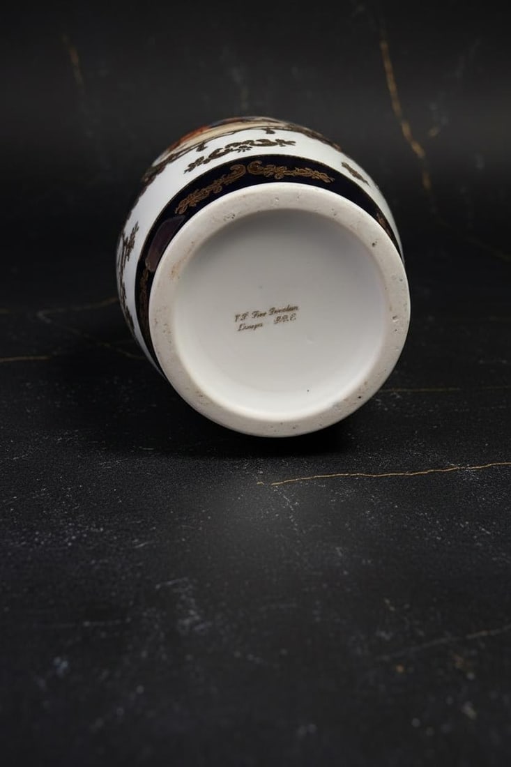 Cobalt & Gold Encrusted Vintage Vase Urn 12" Tall LF PRC Limoges Style Porcelain - 8