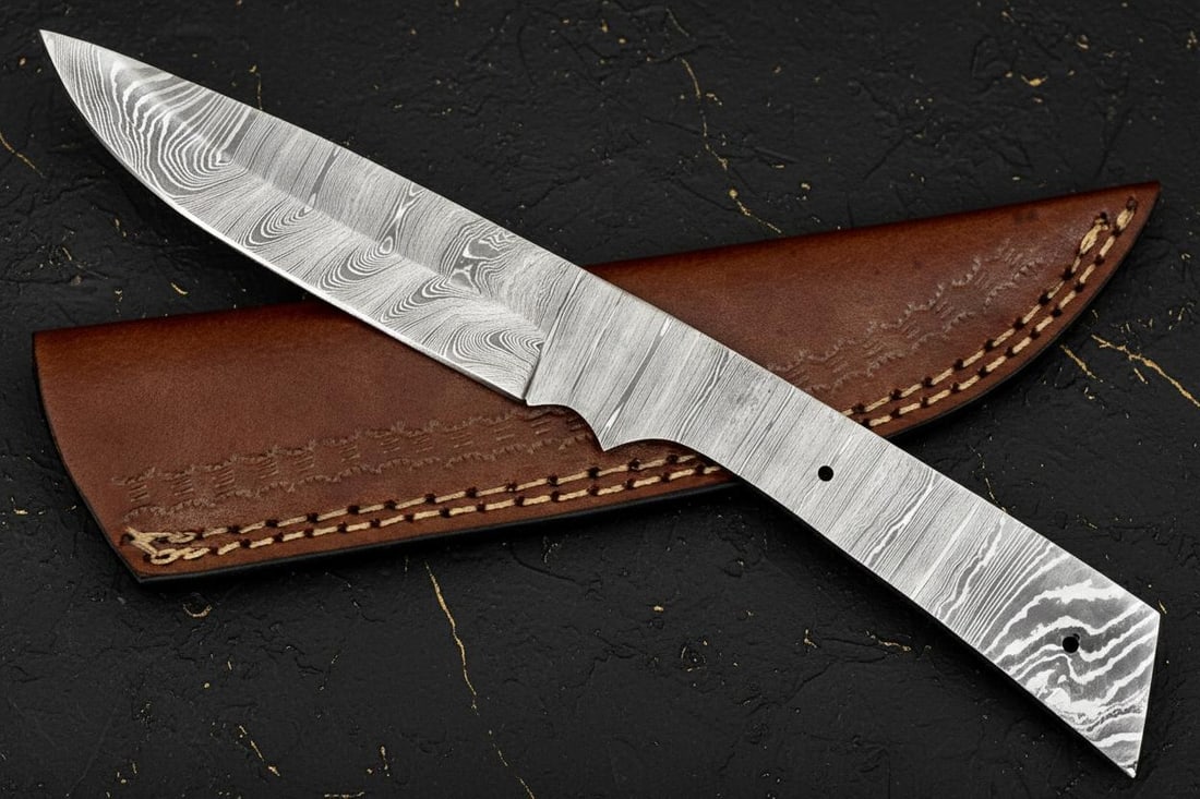 8" Full Tang Blade Blank in Twisted Damascus Steel Hand Forged Knife Making Supply with Sheath: Title:8" Full Tang Blade Blank in Twisted Damascus Steel Hand Forged Knife Making Supply with SheathDescription:This listing is for a high-quality, hand-forged Damascus steel blade blank, perfect for