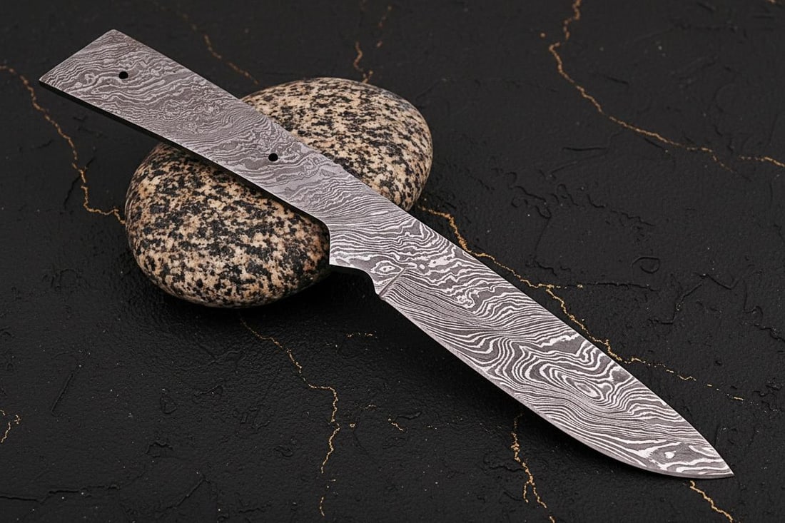 8" Full Tang Blade Blank in Twisted Damascus Steel Hand Forged Knife Making Supply with Sheath - 3