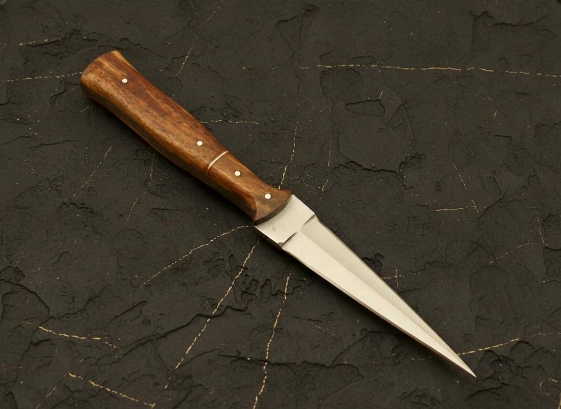 Hand Forged 9" D2 Steel Hunting Boot Knife, Custom Rose Wood Handle, Leather Sheath - 2