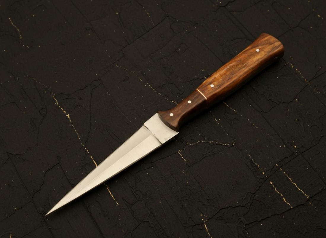 Hand Forged 9" D2 Steel Hunting Boot Knife, Custom Rose Wood Handle, Leather Sheath - 3