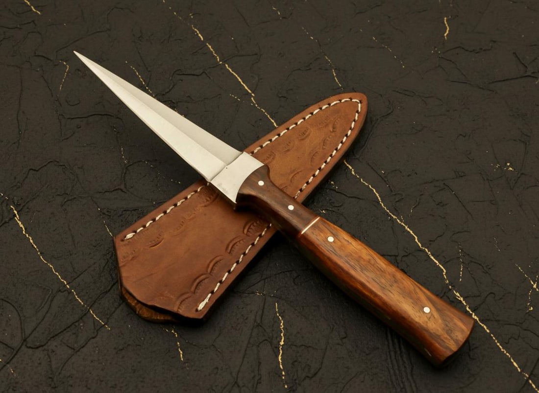 Hand Forged 9" D2 Steel Hunting Boot Knife, Custom Rose Wood Handle, Leather Sheath - 4