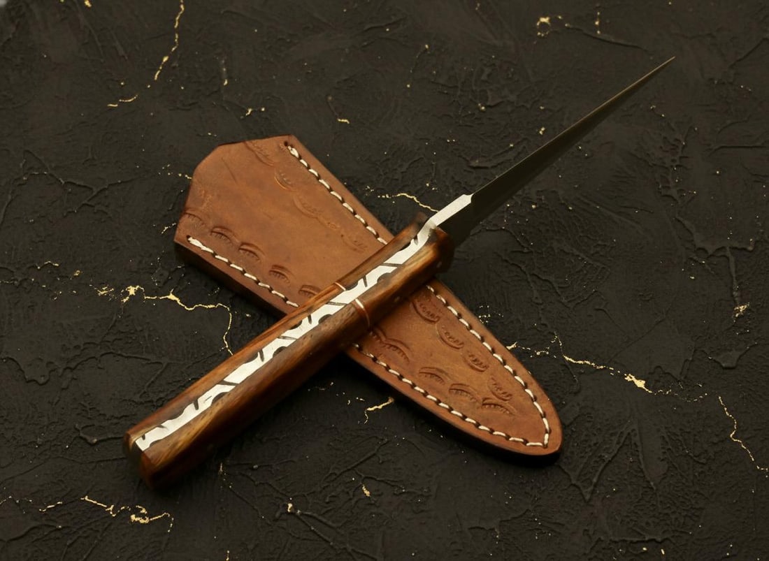 Hand Forged 9" D2 Steel Hunting Boot Knife, Custom Rose Wood Handle, Leather Sheath - 5
