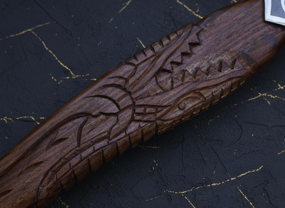 Hand Forged Viking Axe 21" Carbon Steel Blade with Engraved Dragon Wood Handle - 7