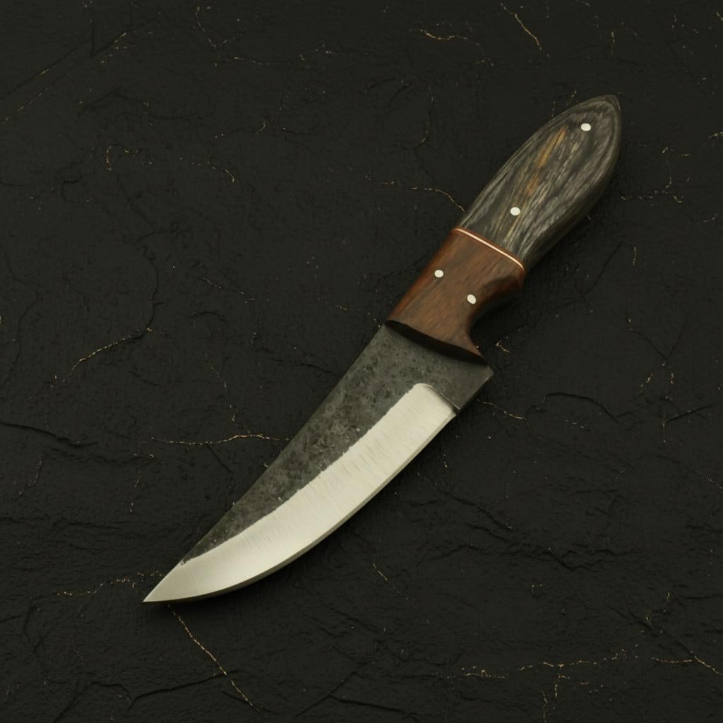 Hand Forged 9" Carbon Steel Hunting Knife, Full Tang Blade with Leather Sheath - 2