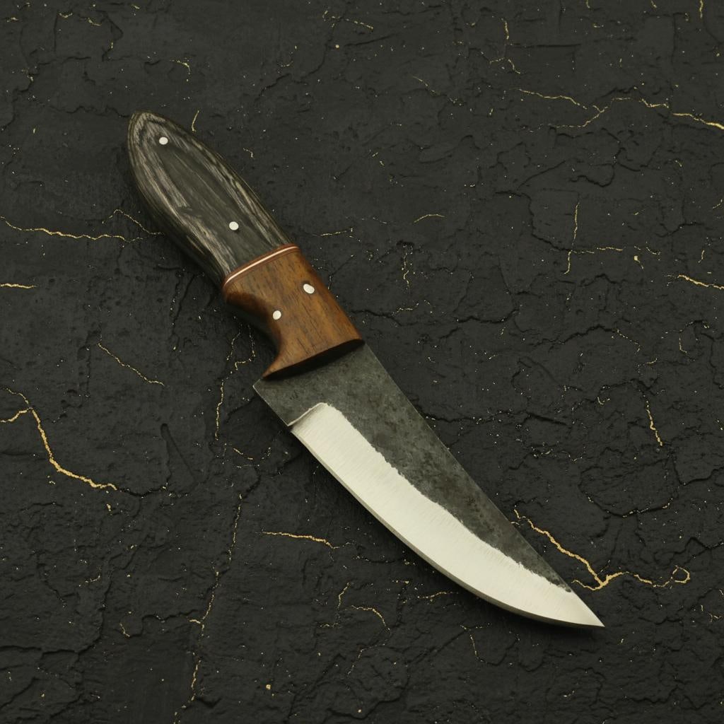 Hand Forged 9" Carbon Steel Hunting Knife, Full Tang Blade with Leather Sheath - 3