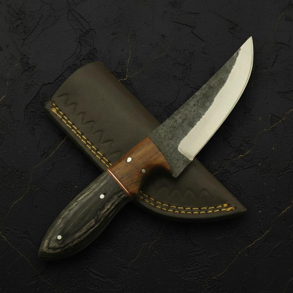 Hand Forged 9" Carbon Steel Hunting Knife, Full Tang Blade with Leather Sheath - 4