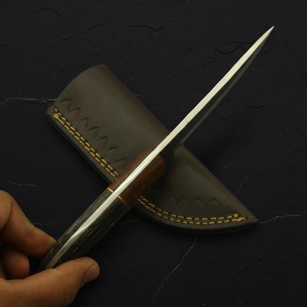 Hand Forged 9" Carbon Steel Hunting Knife, Full Tang Blade with Leather Sheath - 5