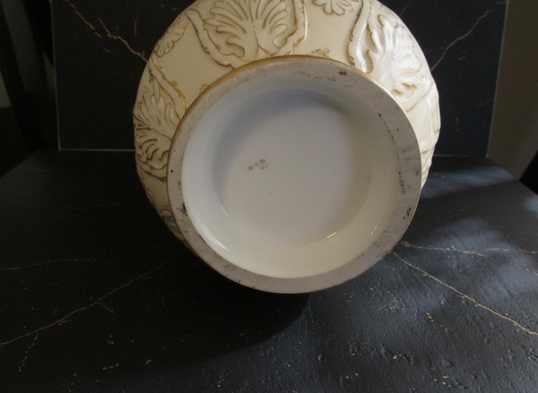 Ornate Victorian Porcelain Pitcher 13" Hand Painted Pastel Floral Vase Gold Handle - 10