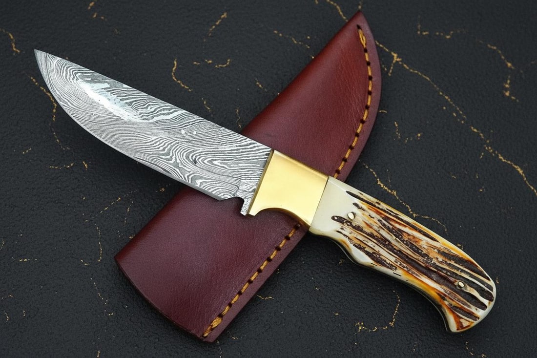 Twisted Damascus Steel Hunting Knife 9" Hand Forged Blade with Burnt Bone Handle: Title:Twisted Damascus Steel Hunting Knife 9" Hand Forged Blade with Burnt Bone Handle Description:This listing is for a custom, hand-forged hunting and skinning knife. The blade is crafted from high-