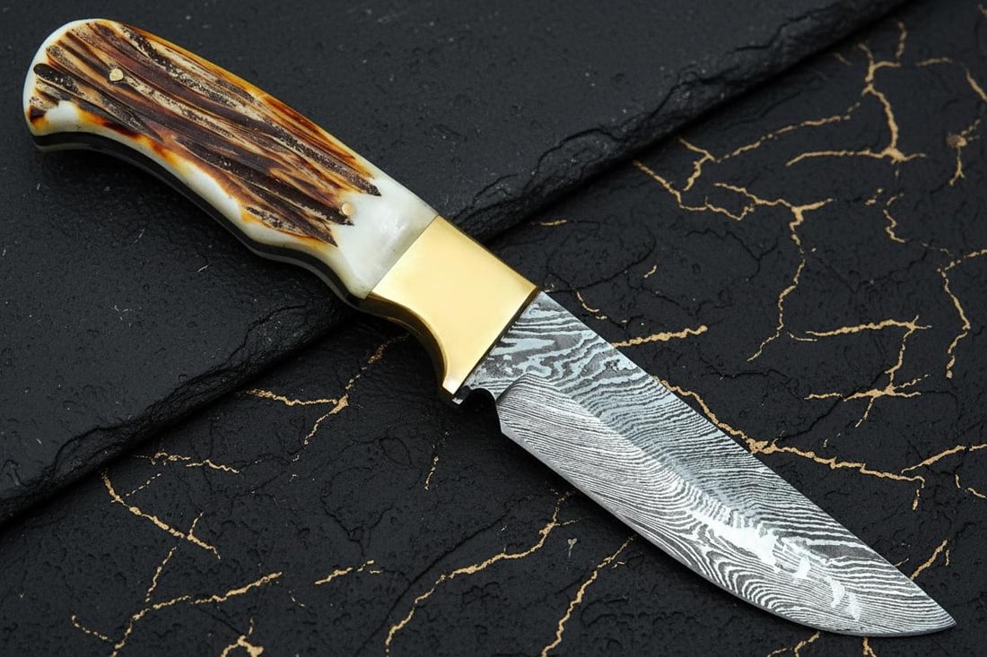 Twisted Damascus Steel Hunting Knife 9" Hand Forged Blade with Burnt Bone Handle - 3