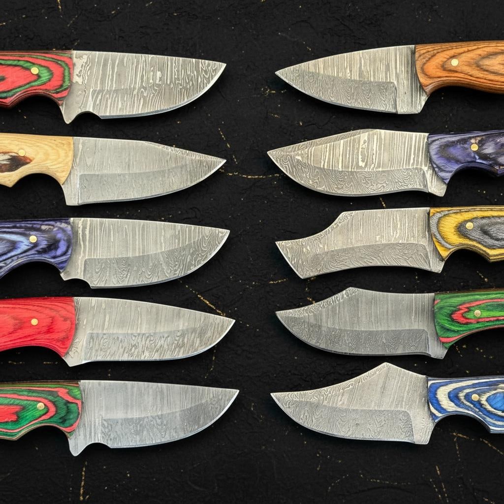 Hand-Forged Damascus Steel Hunting Knife Lot, 10pc Set with Pakka Wood Handles - 2