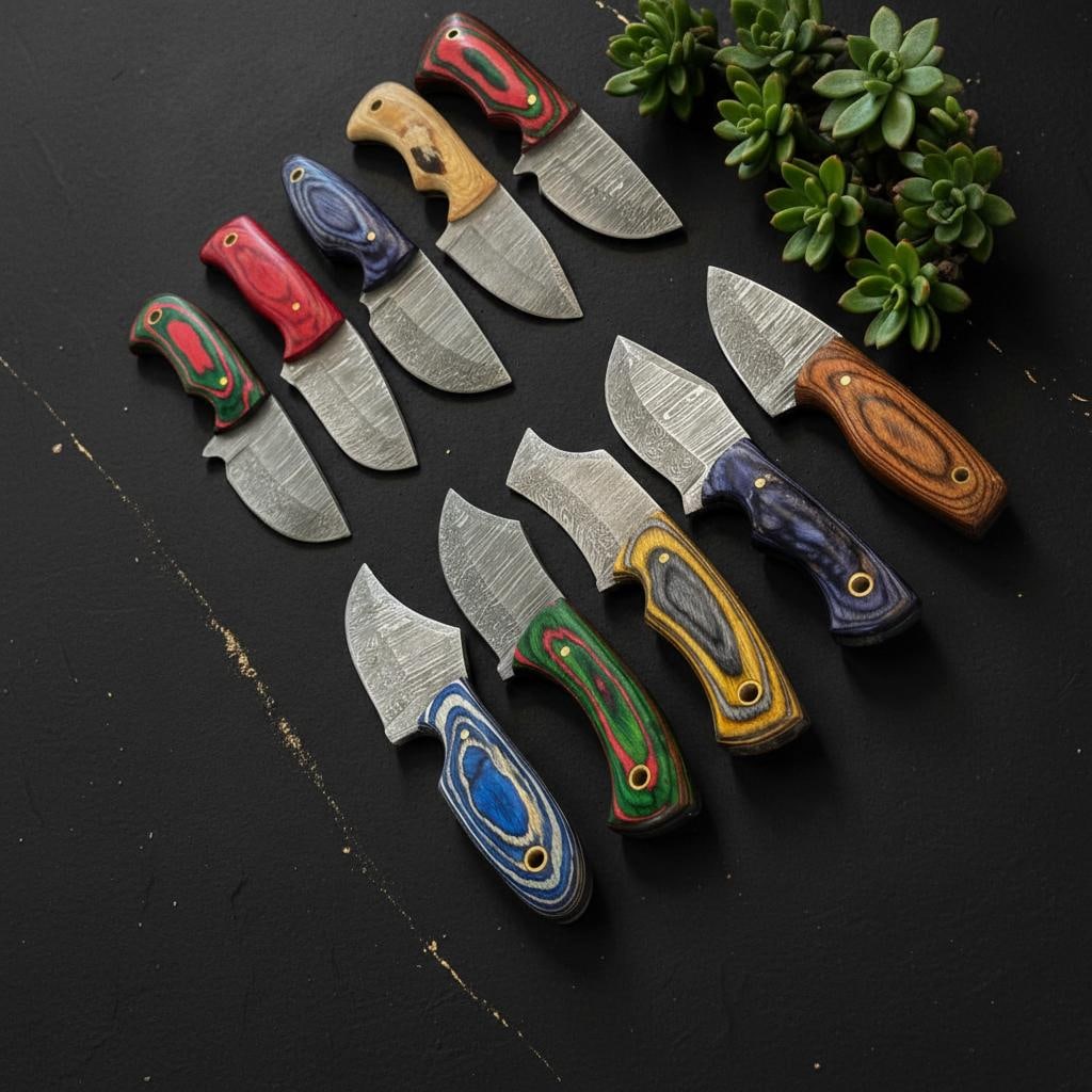 Hand-Forged Damascus Steel Hunting Knife Lot, 10pc Set with Pakka Wood Handles - 5