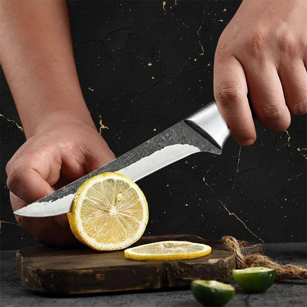 Forged 6pc Kitchen Knife Set with Wood Handles, Professional Chef Butcher Boning Knives - 5