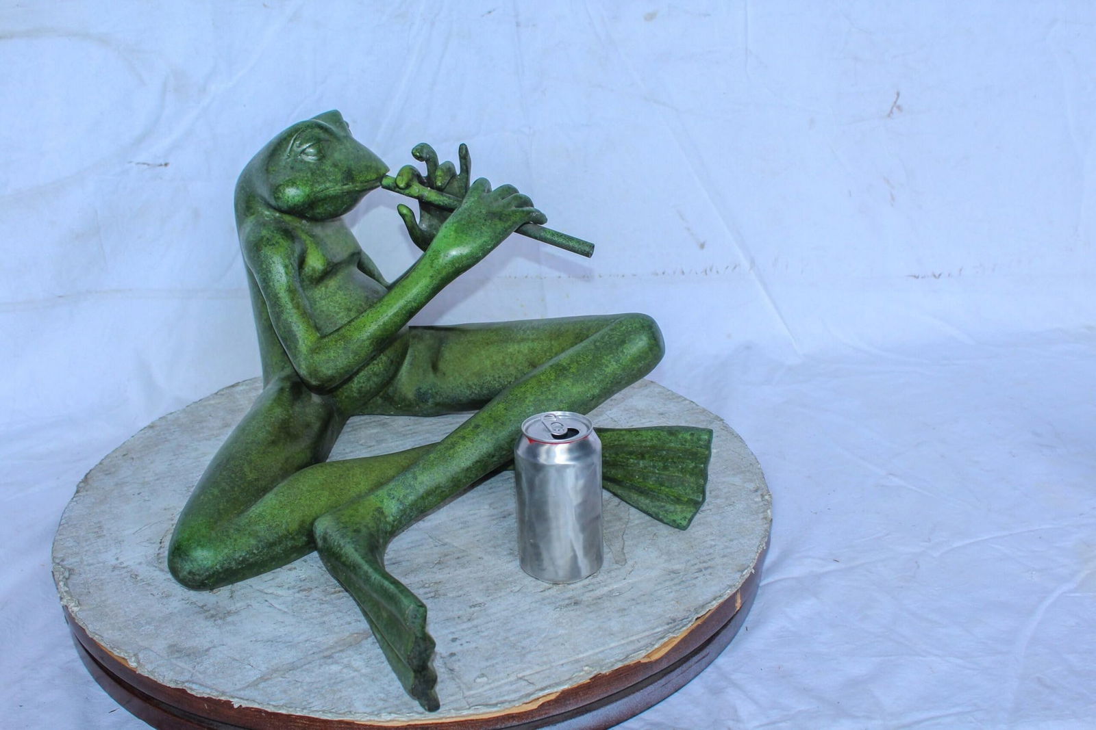 Musical Frog Playing Flute Bronze Statue with Green Patina 20" x 18" x 12"H - 6