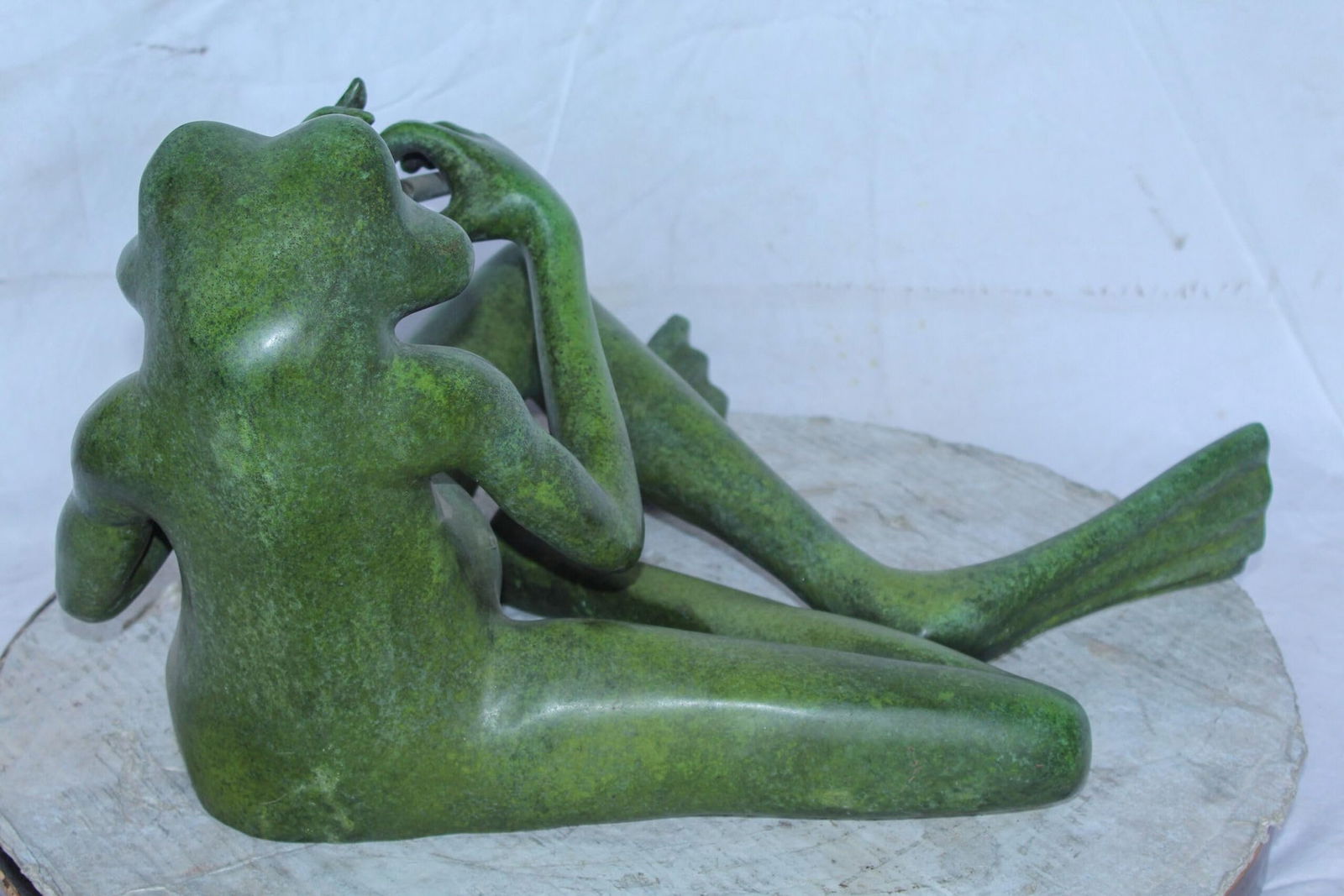 Musical Frog Playing Flute Bronze Statue with Green Patina 20" x 18" x 12"H - 8