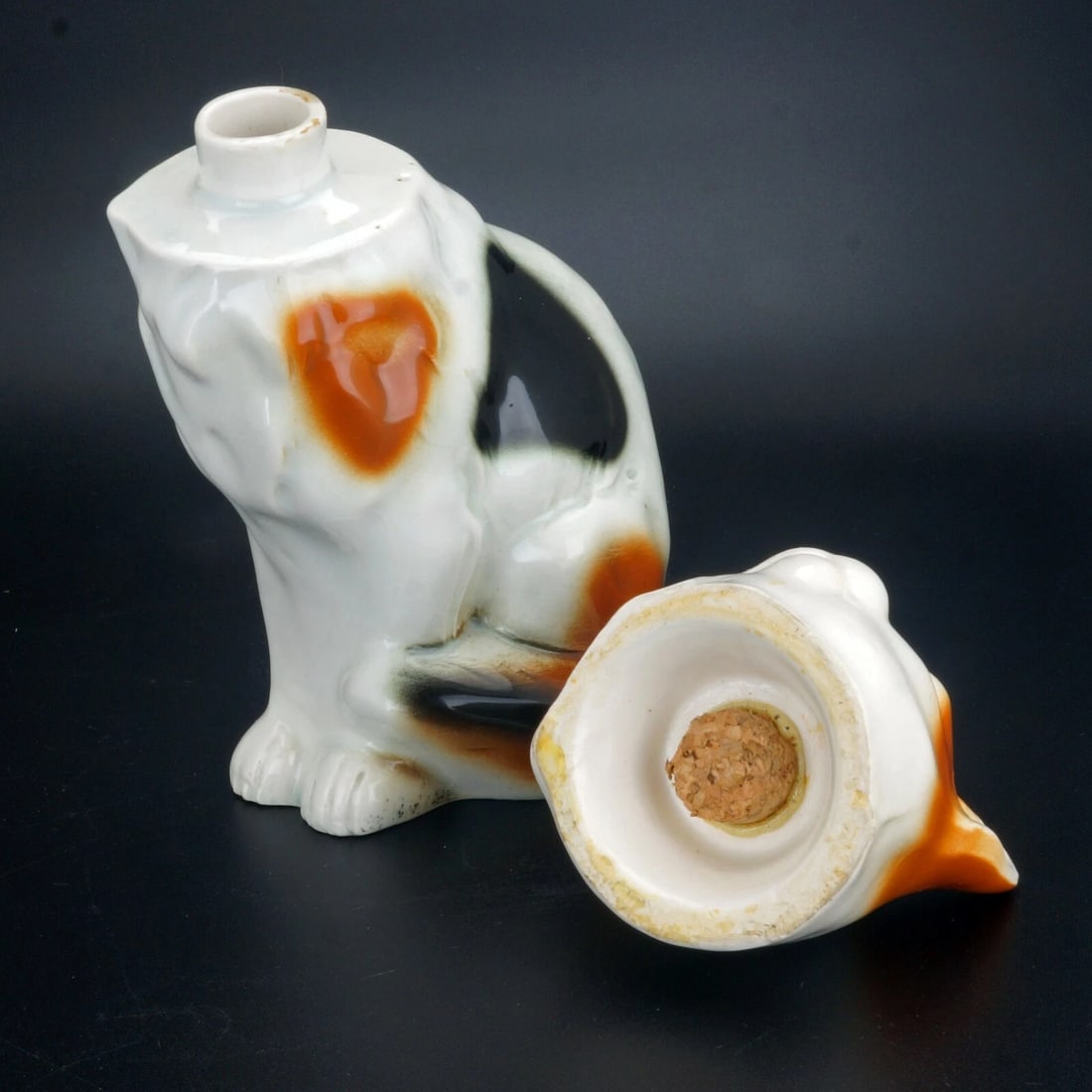 German Ceramic Calico Cat Bottle Early 20th C - 5