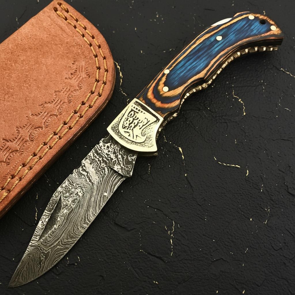 Twist Pattern Damascus Steel Pocket Knife with 3" Hand Forged Tactical Folding Blade - 2