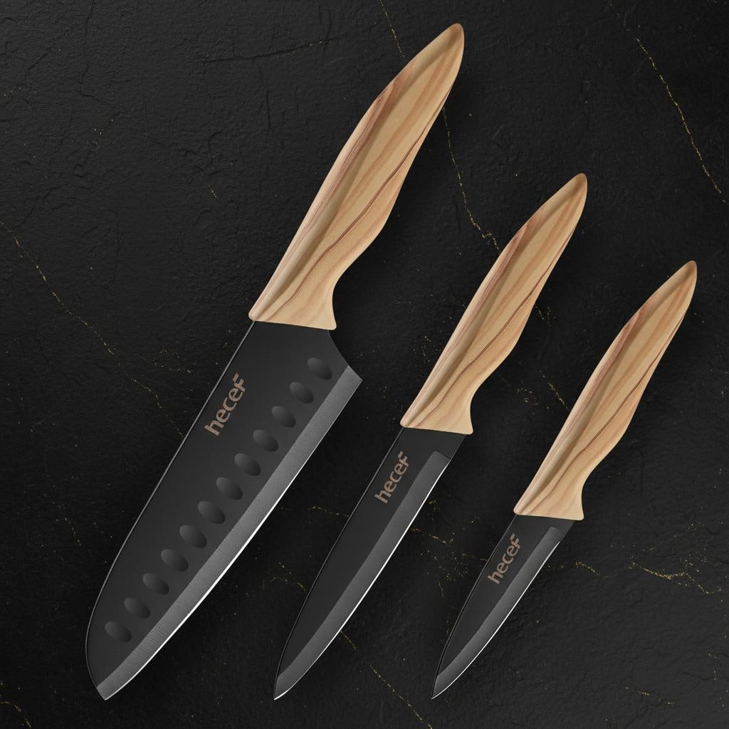 Santoku Utility Paring Knife Set, 3-Piece Kitchen Cutlery, Non-Stick Steel Blades - 2