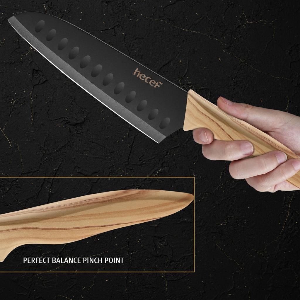 Santoku Utility Paring Knife Set, 3-Piece Kitchen Cutlery, Non-Stick Steel Blades - 3