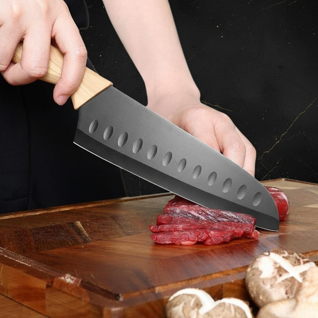 Santoku Utility Paring Knife Set, 3-Piece Kitchen Cutlery, Non-Stick Steel Blades - 5