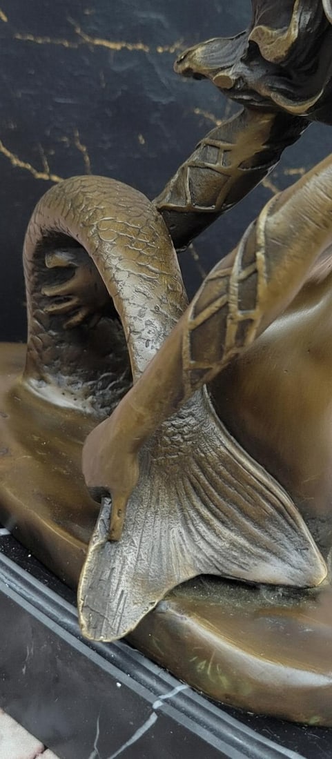 Classic Mermaid Bronze Sculpture Signed Milo Western Art Statue on Marble Base - 8