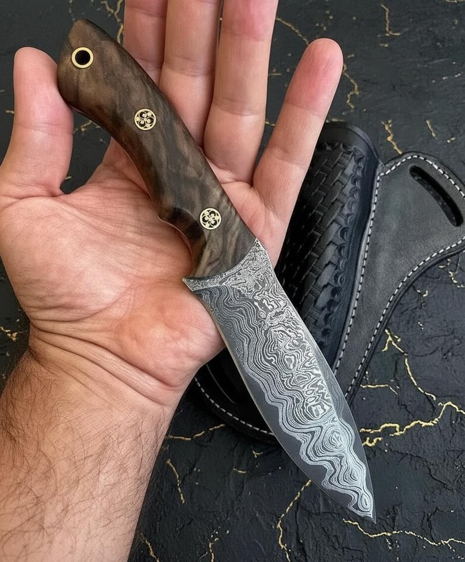 Full Tang Damascus Steel Hunting Knife 150 Layer Forged Blade with Wood Handle Sheath - 2