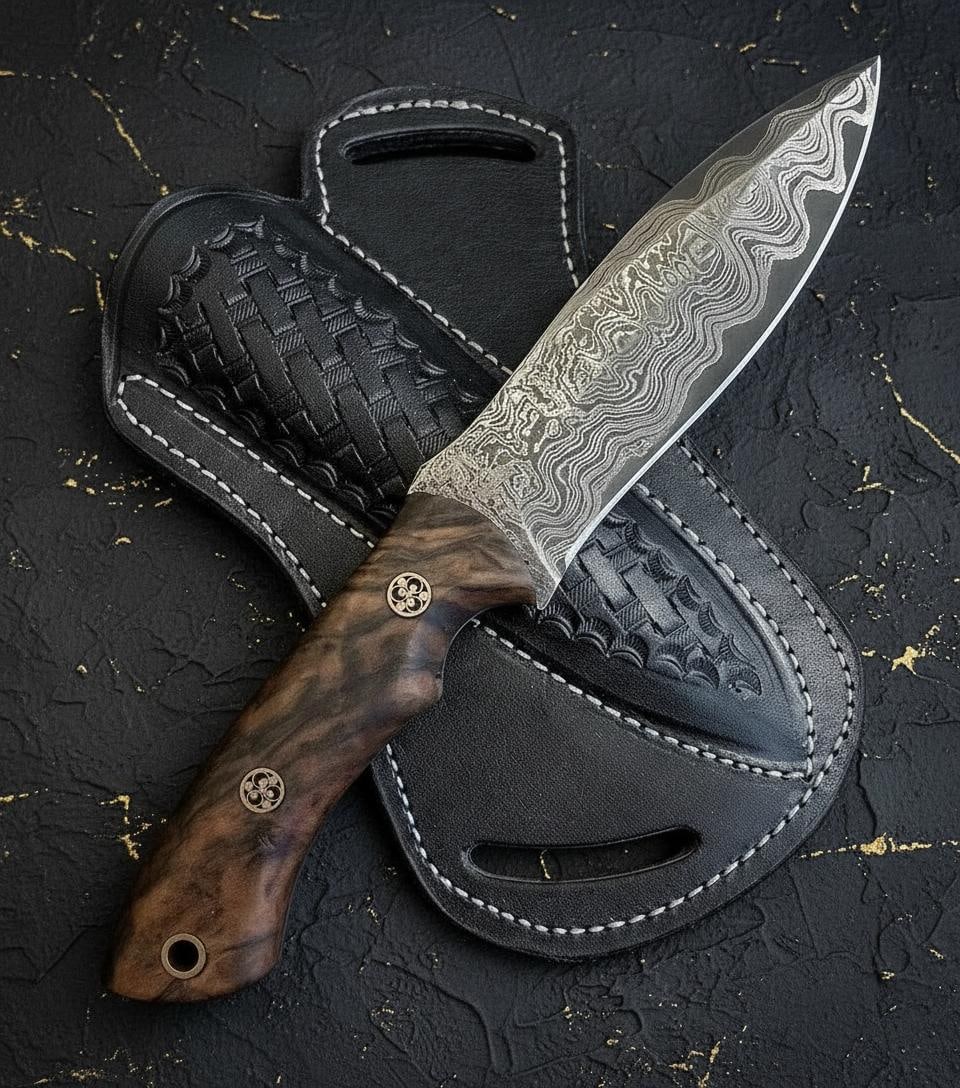 Full Tang Damascus Steel Hunting Knife 150 Layer Forged Blade with Wood Handle Sheath - 4