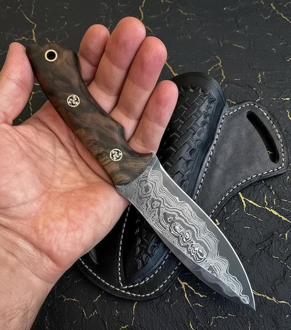 Full Tang Damascus Steel Hunting Knife 150 Layer Forged Blade with Wood Handle Sheath - 7