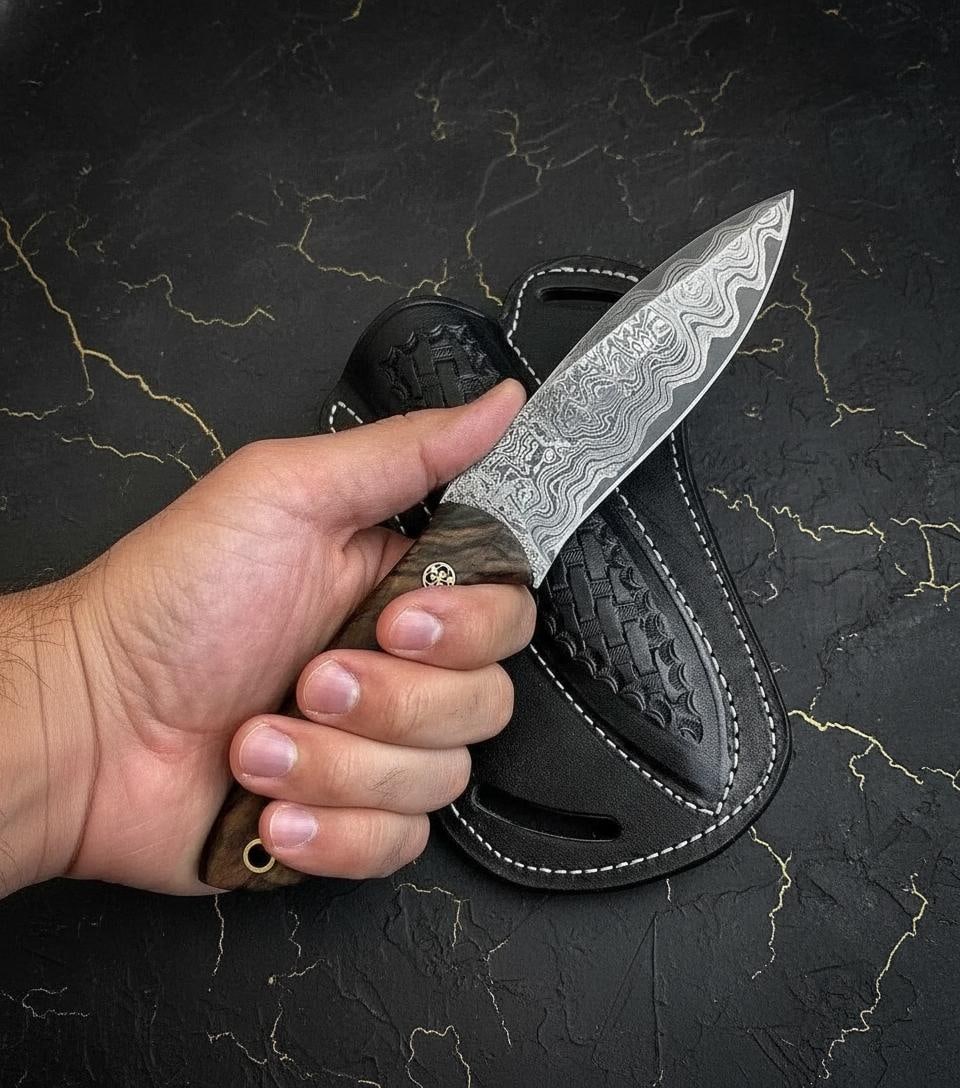 Full Tang Damascus Steel Hunting Knife 150 Layer Forged Blade with Wood Handle Sheath - 8